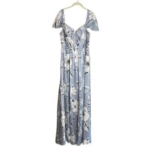 Light Blue Floral Maxi Dress with Flutter Sleeves